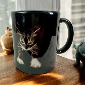 Orca Coatings Black Ceramic Brown Cat Print Coffee Mug Edgy Drinkware Dishes